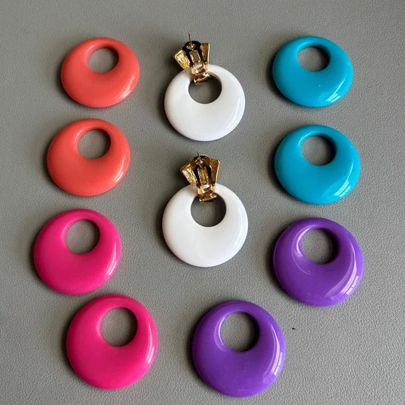 Vtg Kenneth Jay Lane KJL Interchangeable Gold-tone Mod Colorful Pierced Earrings - Picture 4 of 10